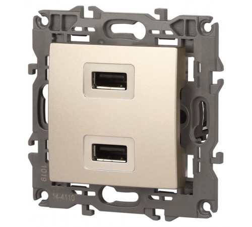 14-4110-04 Устройство зарядное USB, 230В/5В-2100мА, IP20, Эра Elegance, шампань  Б0034371  ЭРА