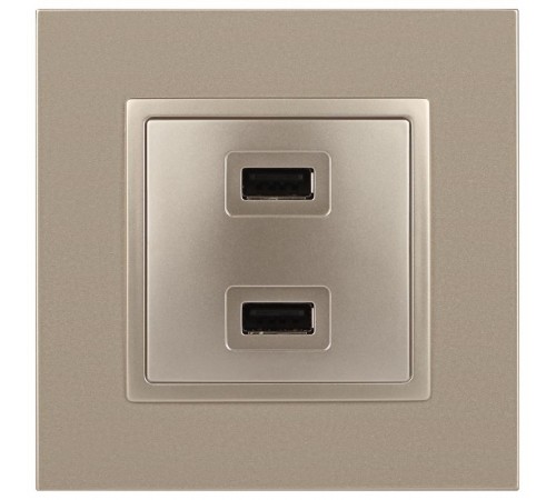 14-4110-04 Устройство зарядное USB, 230В/5В-2100мА, IP20, Эра Elegance, шампань  Б0034371  ЭРА