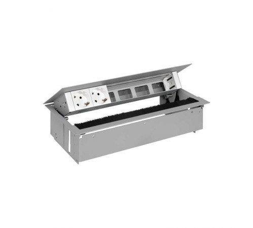 Simon S400 Врезной розеточный блок с крышкой, ввод щетка, 2x2P+E, 4 пустых модуля, алюминий, Simon 400  44602000-133  Simon