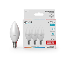 Лампа светодиодная LED 7Вт E14 220В 4100К Elementary свеча (3 лампы в упаковке)  33127T  Gauss