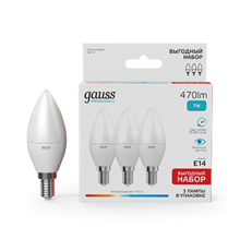 Лампа светодиодная LED 7Вт E14 220В 4100К Elementary свеча (3 лампы в упаковке)  33127T  Gauss