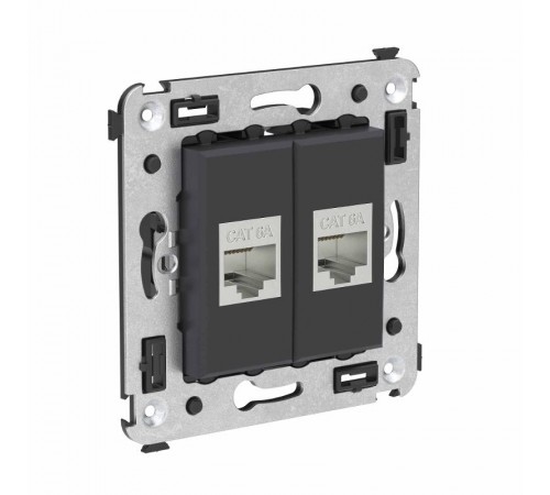 Компьютерная розетка RJ-45 без шторки в стену, кат.6А двойная экранированная, "Avanti", "Черный матовый"  4412774  DKC