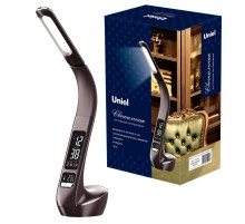 Светильник настольный TLD-566 Brown/LED/300Lm/4500K/Dimmer c часами календарем Т 6W сенсор корич (стилизован под кожу) TM  UL-00006769  Uniel