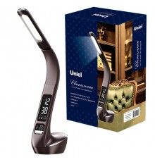 Светильник настольный TLD-566 Brown/LED/300Lm/4500K/Dimmer c часами календарем Т 6W сенсор корич (стилизован под кожу) TM  UL-00006769  Uniel