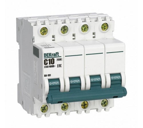 Выключатель автоматический четырехполюсный ВА-101 10А C 4,5кА  11089DEK  DEKraft