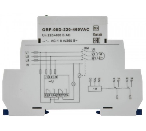 Реле фаз ORF-08D 3ф. 2 конт. 220-460В AC  ORF-08D-220-460VAC  ONI