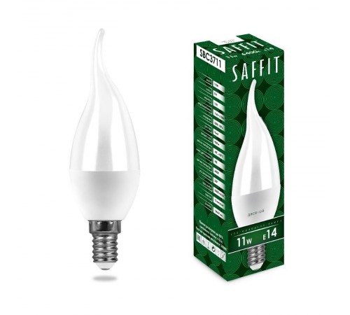 Лампа светодиодная, 11W 230V E14 6400K на ветру C37T, SBC3711  55174  SAFFIT