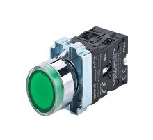 Кнопка управления NP2-BW3365 плоская, зеленая, 1НО+1НЗ, AC/DC230В (LED), IP40 (R)  574365  CHINT