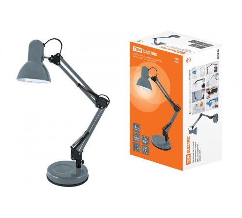 Светильник настольный на основании 2 колена 60Вт ЛН/КЛЛ/LED Е27 серый  SQ0337-0111  TDM