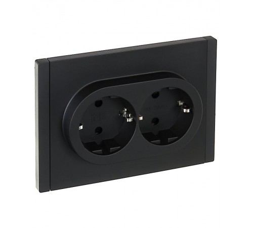 FORTE&PIANO Розетка 2-я с заземлением со шторками безвинтовое крепление 16А FP123 черный  FP-R24-16-1-K02  IEK