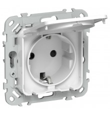 FLITE Розетка с заземлением со шторками с крышкой быстрозажимные клеммы 16А IP44 РСшкр11-1-44-ФлБ белый  FI-R16-16-1-44-K01  IEK