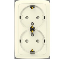 Розетка открытой установки, двухместная, с заземляющим контактом, со шторками, цвет слоновая кость  РА16-182-01  HEGEL