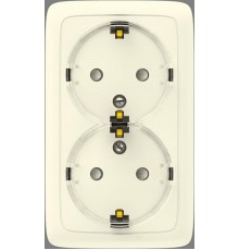 Розетка открытой установки, двухместная, с заземляющим контактом, со шторками, цвет слоновая кость  РА16-182-01  HEGEL