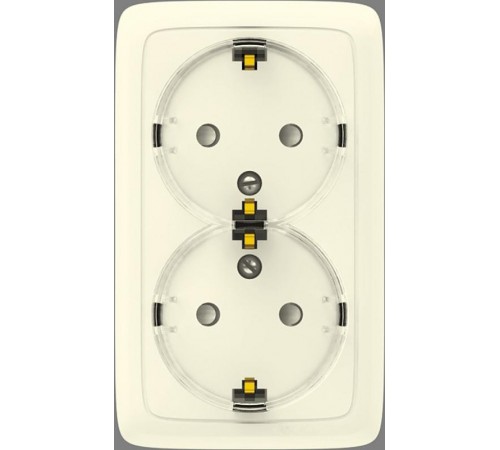 Розетка открытой установки, двухместная, с заземляющим контактом, со шторками, цвет слоновая кость  РА16-182-01  HEGEL
