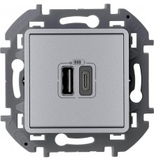 Inspiria Алюминий Устройство зарядное 2 местное с USB-разьемами A-C 240В/5В 3000мА С/У без рамки  673762  Legrand