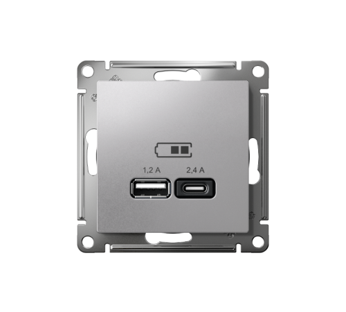 AtlasDesign Алюминий USB Розетка A+С, 5В/2,4А, 2х5В/1,2А, механизм  ATN000339  SE