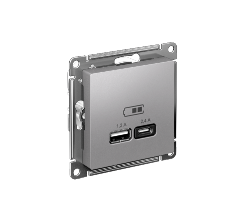 AtlasDesign Алюминий USB Розетка A+С, 5В/2,4А, 2х5В/1,2А, механизм  ATN000339  SE