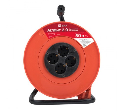 Удлинитель на катушке "Атлант 2.0" 4 гнезда 50м с заземлением  ПВС 3*1,0  10А/2,2кВт PROxima  UKA02-10-310-4-50  EKF