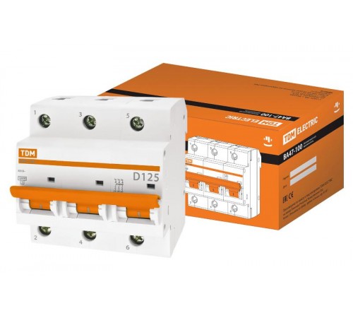 Выключатель автоматический трехполюсный ВА47-100 3Р 125А 10кА х-ка D  SQ0207-0095  TDM