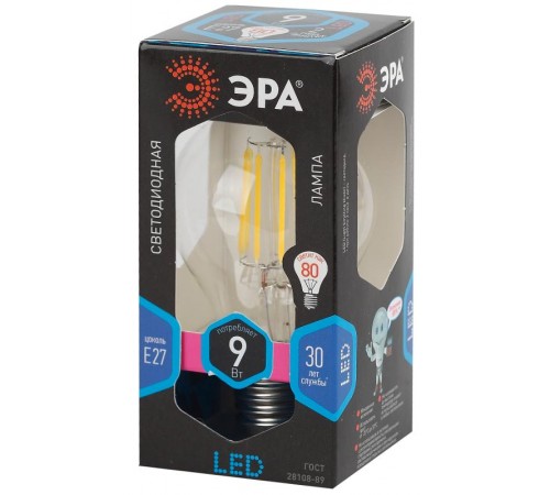 Лампа светодиодная F-LED A60-9W-840-E27 (филамент, груша, 9Вт, нейтр., Е27)  Б0043434  ЭРА