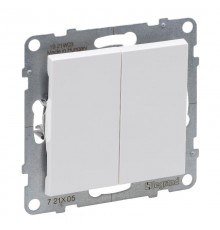 SUNO Выключатель двухклавишный 10А 250В. Безвинтовые зажимы. Цвет "Белый"  721105  Legrand