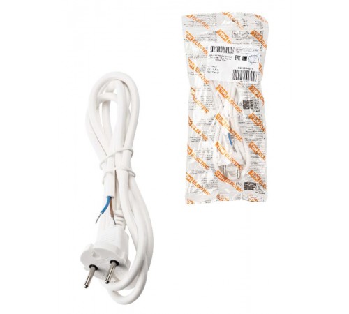 Шнур сетевой с вилкой ПВС 2x0,75мм2 1,5м б/з белый  SQ1305-0071  TDM