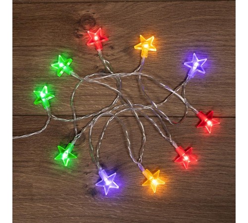 Гирлянда светодиодная Звездочки 1,5 м, 10 LED, прозрачный ПВХ, цвет свечения мультиколор, 2 х АА (батарейки не в комплекте)  303-090  NEON-NIGHT