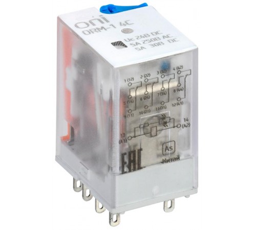 Реле интерфейсное ORM-1 4C 24В DC с LED и тест. кнопкой ONI  ORM-1-4C-DC24V-L-B  ONI