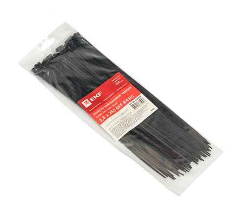 Хомут нейлоновый черный (2,5х250) (100шт.) EKF Basic  plc-cb-2.5x250  EKF