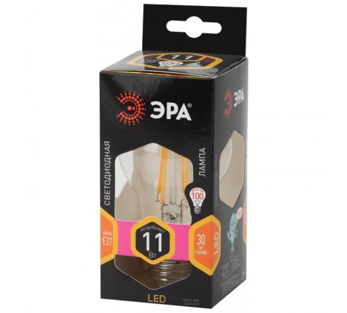 Лампа светодиодная F-LED A60-11W-827-E27 (филамент, груша, 11Вт, тепл, Е27)  Б0035025  ЭРА