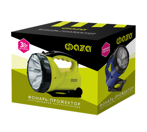 Фонарь прожекторный  AccuF6-L3W-gn (зел)  2853653  ФАZА