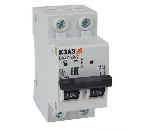 Выключатель автоматический двухполюсный ВА47-29-2D10-УХЛ3 (4,5кА) 318255  КЭАЗ