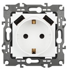 Розетка ЭРА Серия 12 12-4109-01М , 2P+E 16A-250В, штор. с 2xUSB 5В-3А, белый матовый   Б0065728  ЭРА