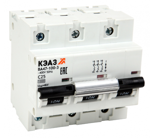 Выключатель автоматический трехполюсный ВА47-100 80А C 10кА (ВА47-100-3С80-УХЛ3)  141629  КЭАЗ