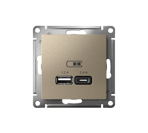 AtlasDesign Шампань USB Розетка A+С, 5В/2,4А, 2х5В/1,2А, механизм  ATN000539  SE