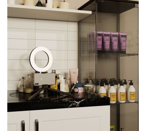 Светильник кольцевой 10W 600lm 3000-6500K 5V USB IP20 160*23мм черный дим, пульт LED 1/48  RL001  Gauss