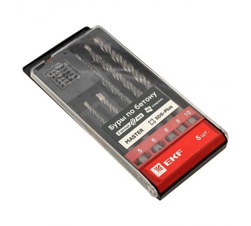 Набор буров по бетону SDS-plus (5/110, 6/110, 6/160, 8/160, 10/160) 2 резца 4S спираль EKF Master  db-h5-2x4  EKF