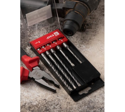 Набор буров по бетону SDS-plus (5/110, 6/110, 6/160, 8/160, 10/160) 2 резца 4S спираль EKF Master  db-h5-2x4  EKF