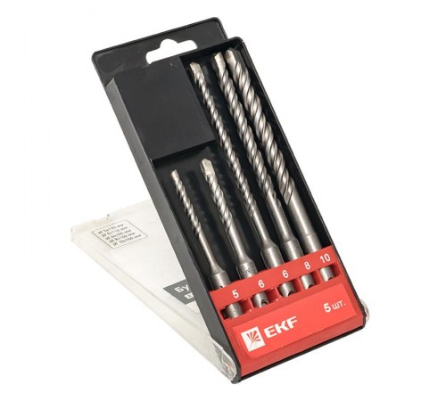 Набор буров по бетону SDS-plus (5/110, 6/110, 6/160, 8/160, 10/160) 2 резца 4S спираль EKF Master  db-h5-2x4  EKF
