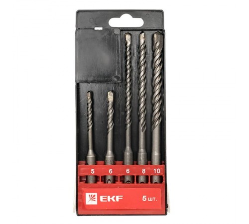 Набор буров по бетону SDS-plus (5/110, 6/110, 6/160, 8/160, 10/160) 2 резца 4S спираль EKF Master  db-h5-2x4  EKF