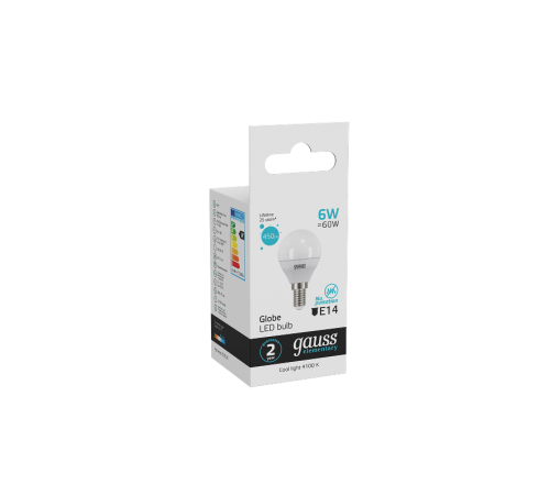 Лампа светодиодная LED 6Вт E14 220В 4100К Elementary шар  53126  Gauss