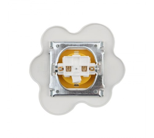 Розетка одноместная HAPPY Яичница скрытой установки, с заземлением и защитными шторками, желтая/белая  KR-78-0631  Kranz