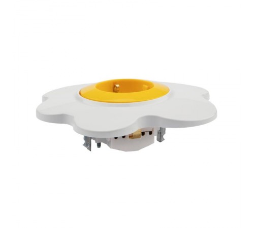 Розетка одноместная HAPPY Яичница скрытой установки, с заземлением и защитными шторками, желтая/белая  KR-78-0631  Kranz