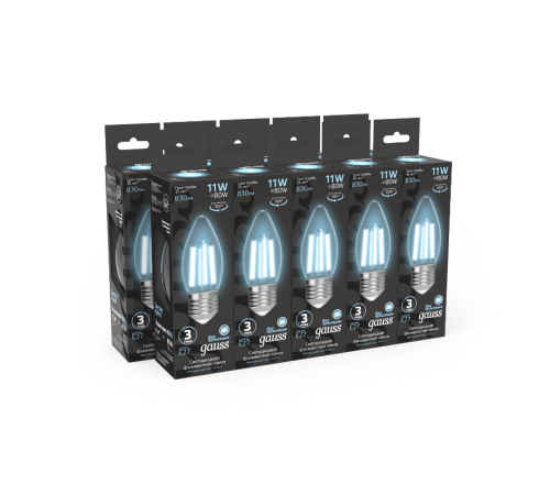 Лампа светодиодная Filament Свеча 11W 830lm 4100К Е27 LED 1/10/50  103802211  Gauss