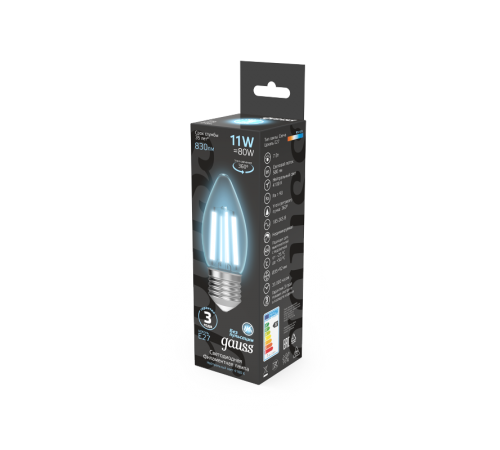 Лампа светодиодная Filament Свеча 11W 830lm 4100К Е27 LED 1/10/50  103802211  Gauss