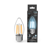 Лампа светодиодная Filament Свеча 11W 830lm 4100К Е27 LED 1/10/50  103802211  Gauss