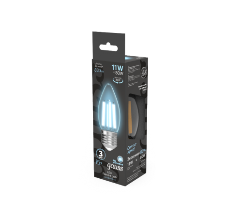 Лампа светодиодная Filament Свеча 11W 830lm 4100К Е27 LED 1/10/50  103802211  Gauss
