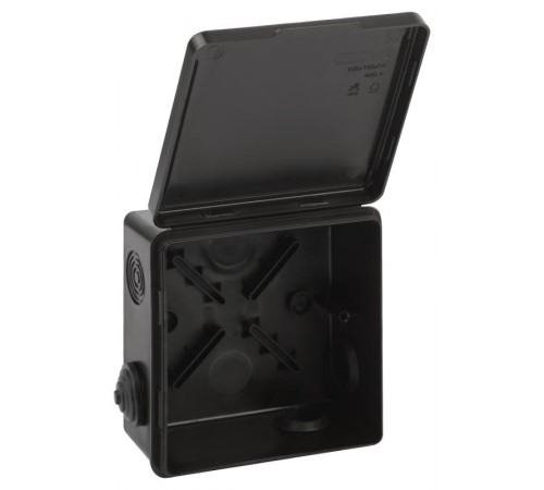 Распаячная коробка  KOR-100-100-50-8g-B открытой установки КОР 100х100х50мм черная с гермовводами 8 входов IP54 KOR-100-100-50-8g-B  Б0061777  ЭРА