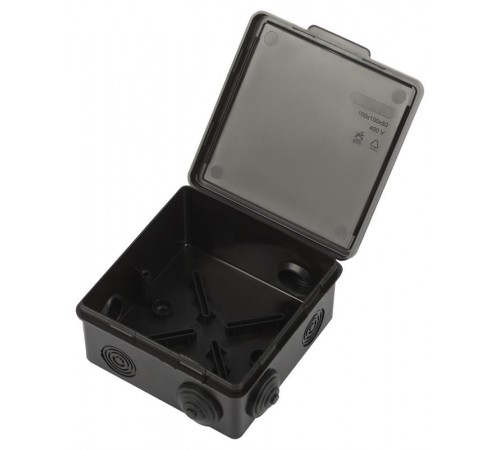 Распаячная коробка  KOR-100-100-50-8g-B открытой установки КОР 100х100х50мм черная с гермовводами 8 входов IP54 KOR-100-100-50-8g-B  Б0061777  ЭРА