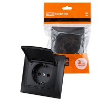 Розетка 2П+З 16А 250В IP44 с крышкой графит "Лама"  SQ1815-0626  TDM